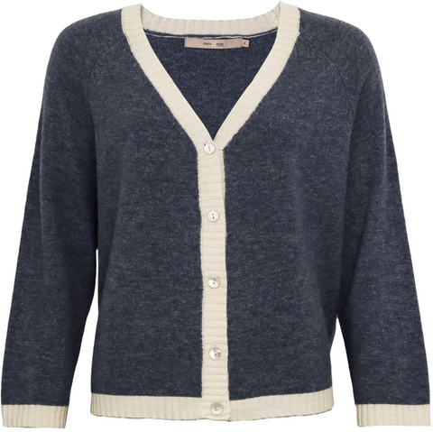 Costa Mani Kash Cardigan, Blue with Cream Trim