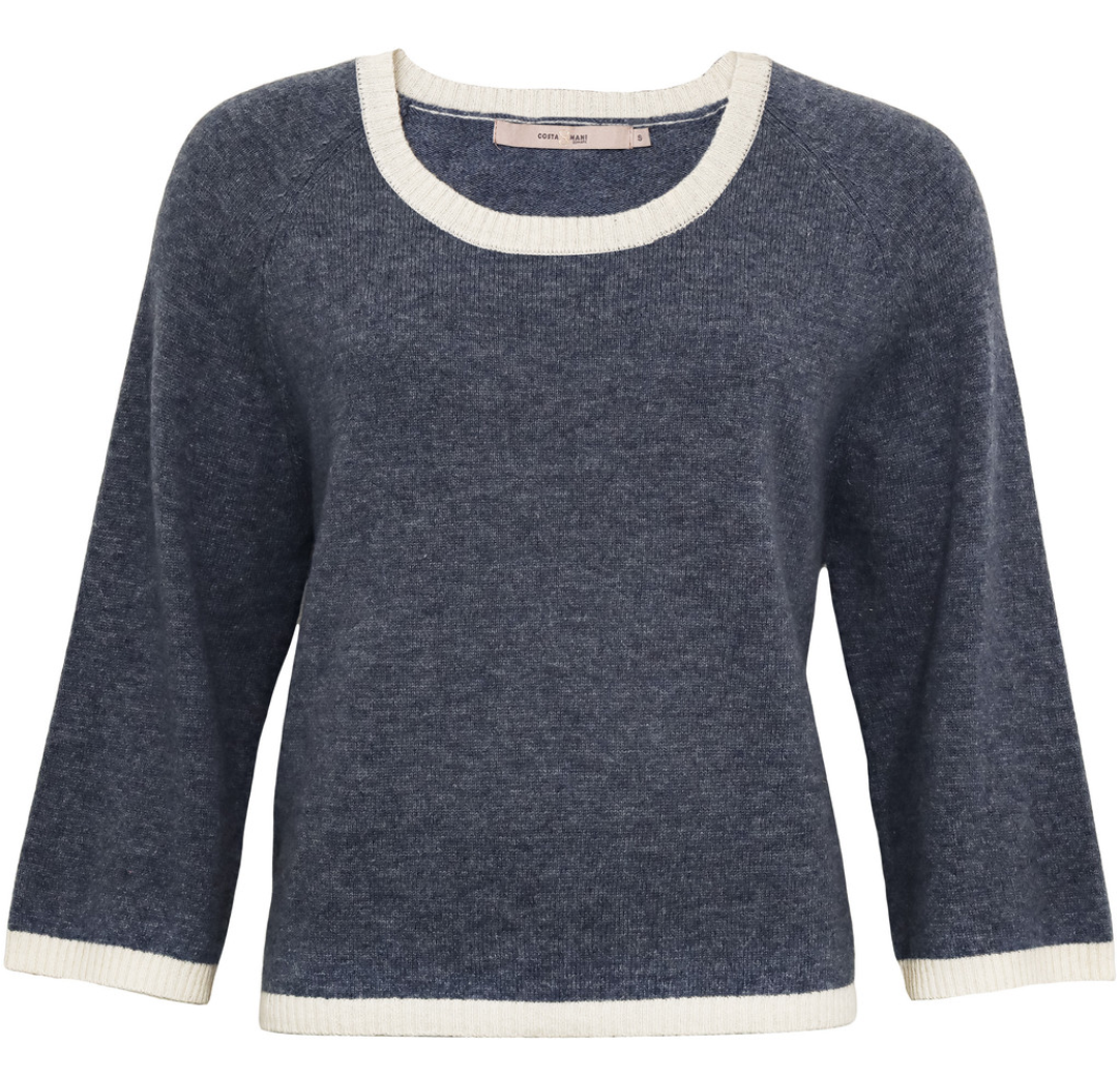 Costa Mani Kash Pullover, Blue with Cream Trim