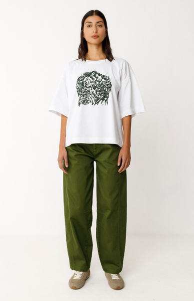 SKFK Lariz GOTS T-shirt, White with Dark Forest Green Print
