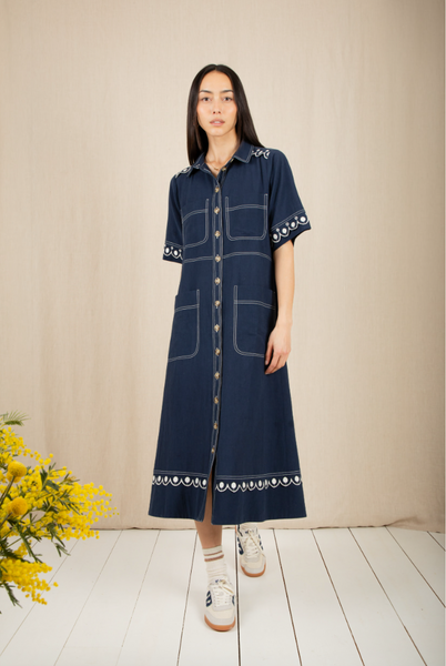 Bonte Andie Cotton Dress, Navy