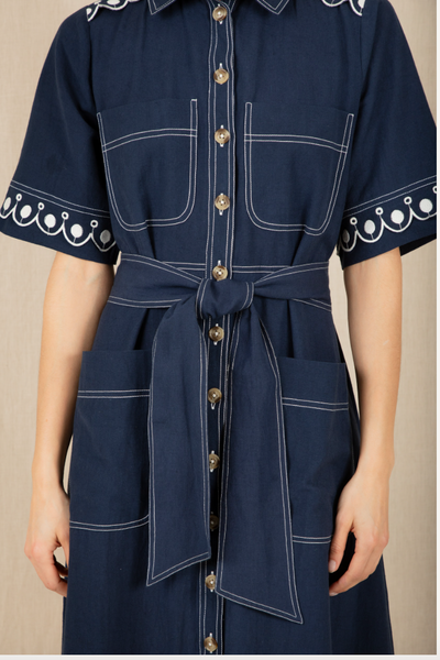 Bonte Andie Cotton Dress, Navy