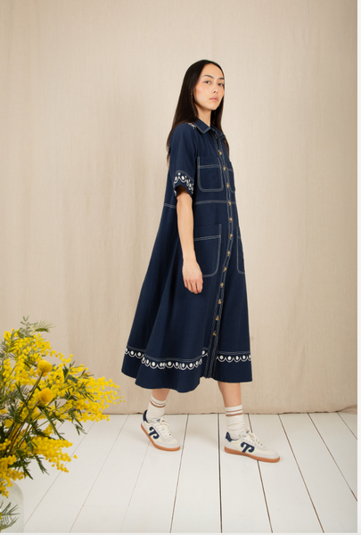 Bonte Andie Cotton Dress, Navy