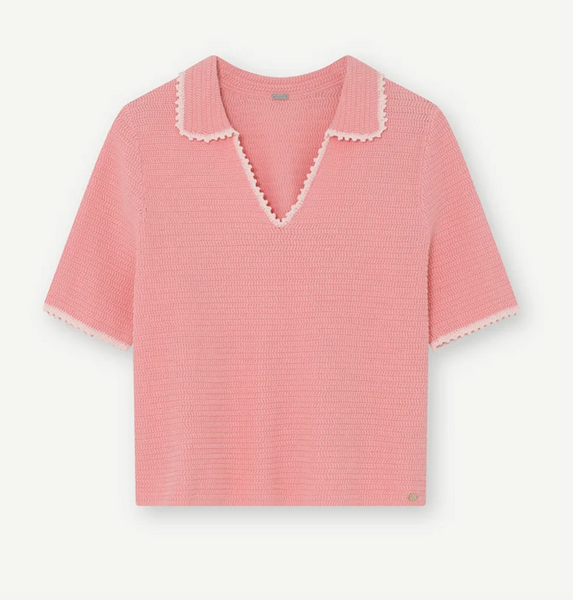 Gustav Isobel Cotton Knit, Powder Pink With Cream Trim
