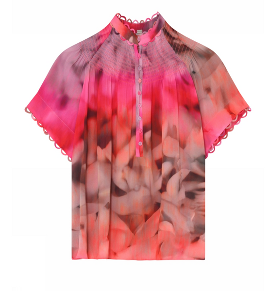 Gustav Amber Chiffon Blouse, Coral Print