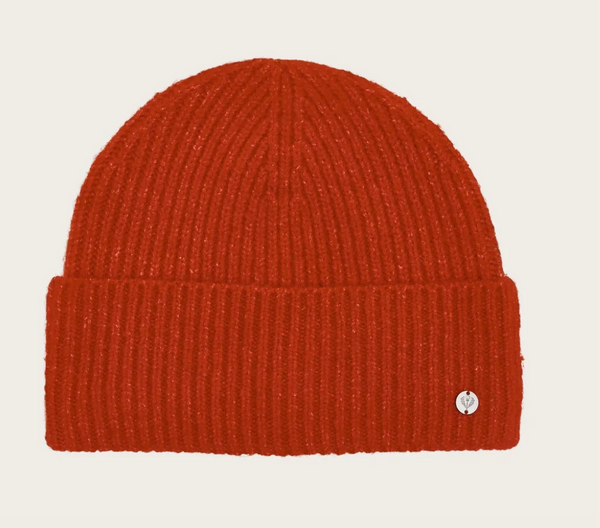 Fraas Sustainability Edition - Lightly mottled knit beanie with a wide brim, True Red