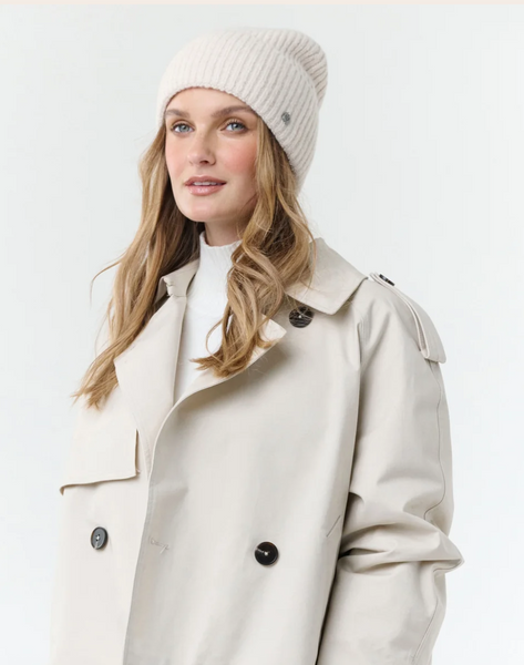 Fraas Sustainability Edition - Lightly mottled knit beanie with a wide brim, Marshmallow