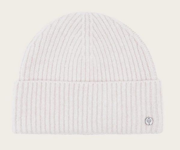 Fraas Sustainability Edition - Lightly mottled knit beanie with a wide brim, Marshmallow