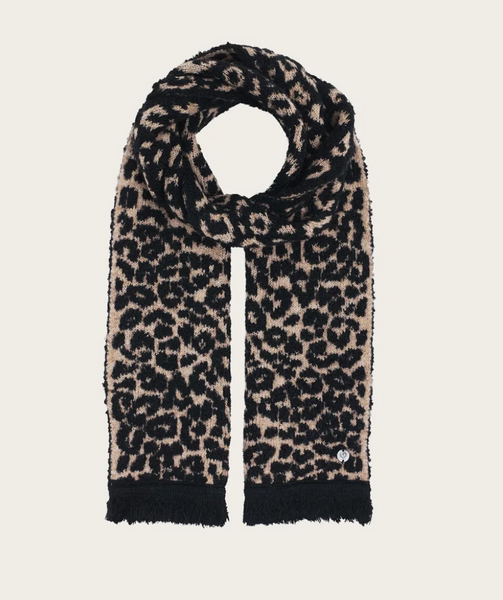 Fraas Sustainability Edition - Narrow Knitted Scarf with Leopard Print