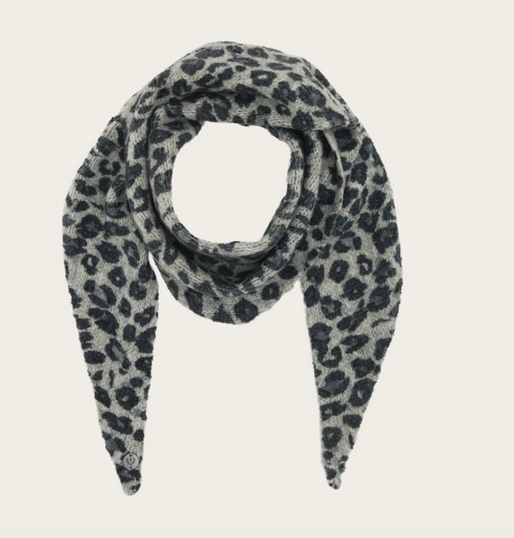 Fraas Cozy triangular scarf with a leopard print, Grey