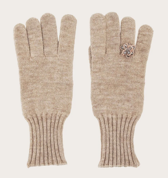 Fraas Knitted gloves with a sewn-on ring appliqué, Cafe au Lait