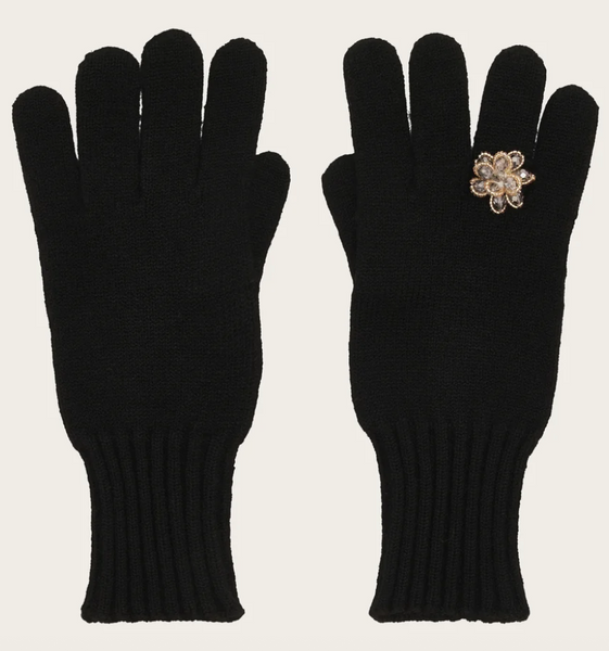 Fraas Knitted gloves with a sewn-on ring appliqué, Caviar