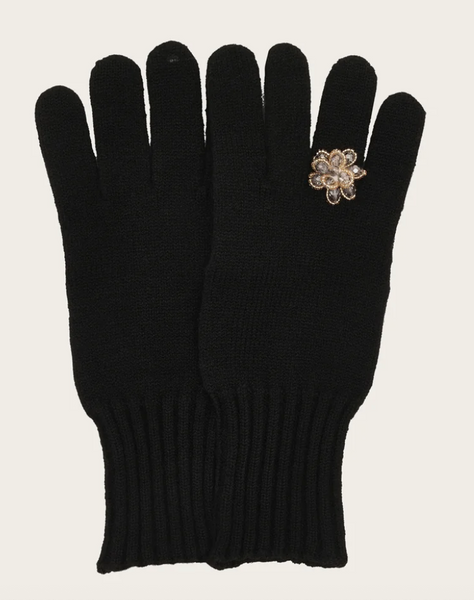 Fraas Knitted gloves with a sewn-on ring appliqué, Caviar