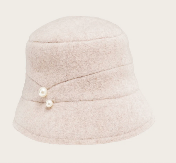 Loevenich bell-shaped hat made of pure wool with pearls, biscuit