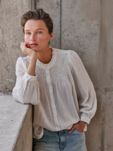 Indi and Cold Smock Embroidered Blouse,Soft White