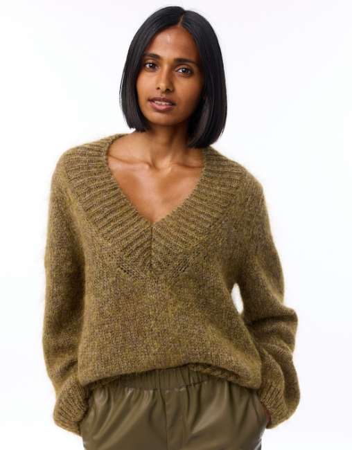 Knit-ted Charita Mohair Knit, Brown/Olive