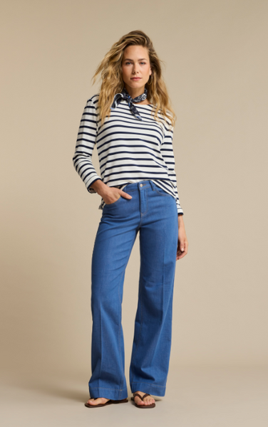 Red Button Terry Top & Scarf, Dark Blue Stripe - Flax In Bloom