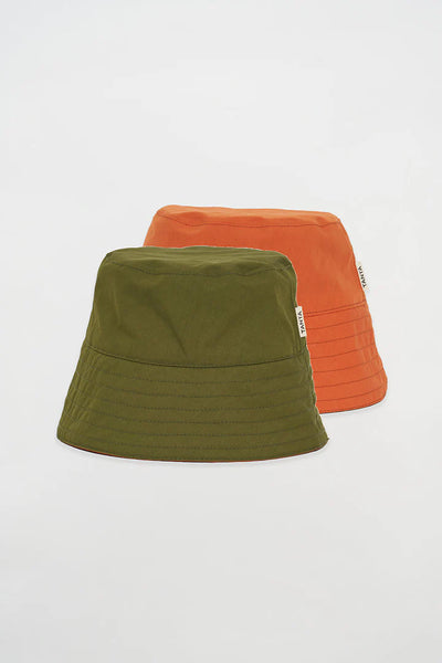 Tanta Breca Waterproof Rain Hat, Sphagnum and Apricot Orange - Flax In Bloom