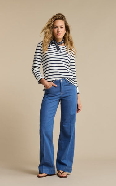 Red Button Terry Top & Scarf, Dark Blue Stripe - Flax In Bloom