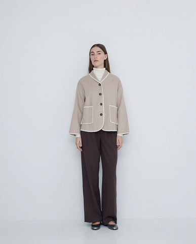 Yerse Blanket Stitch Wool Jacket, Taupe