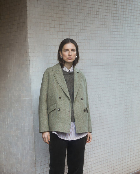 Yerse Herringbone Double Breasted Jacket, Green