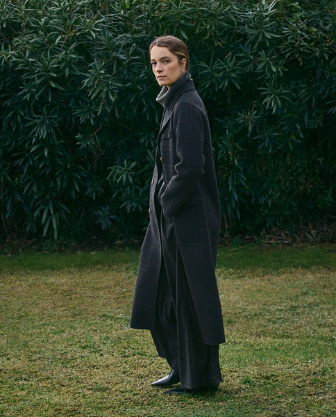 Yerse Long Wool Coat, Anthracite Check
