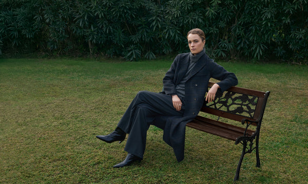 Yerse Long Wool Coat, Anthracite Check