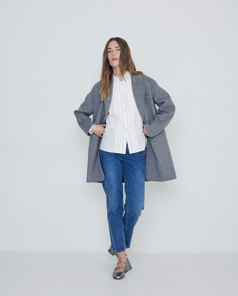 Yerse Wool Car Coat, Grey