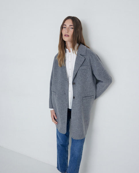 Yerse Wool Car Coat, Grey