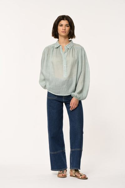 La Fee Maraboutee Flower Blouse, Almond Green - Flax In Bloom