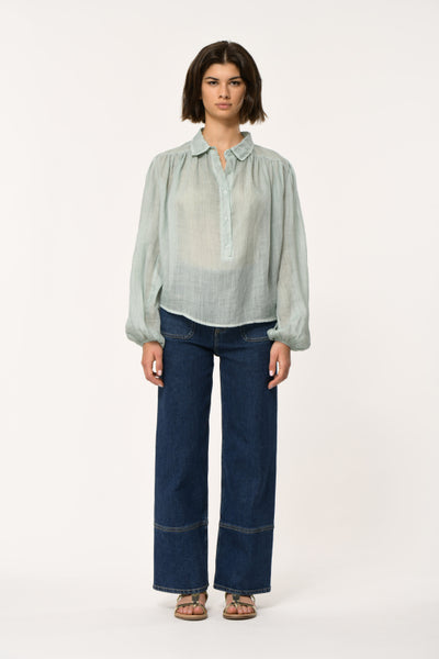 La Fee Maraboutee Flower Blouse, Almond Green - Flax In Bloom