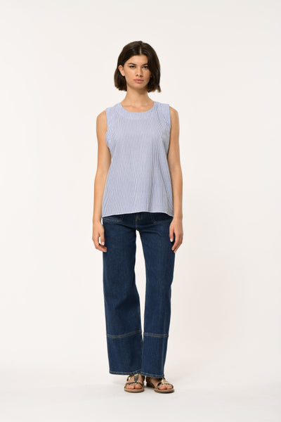 La Fée Maraboutée Denzil Top, White Blue Stripe