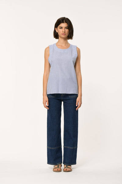 La Fée Maraboutée Denzil Top, White Blue Stripe