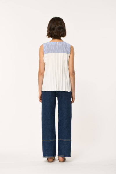 La Fée Maraboutée Denzil Top, White Blue Stripe