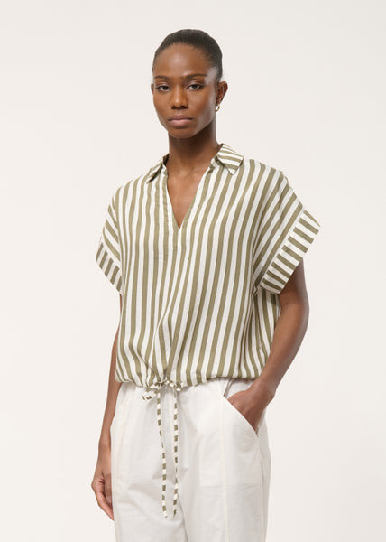 Humility Ludel Top, White and Army Stripe - Flax In Bloom