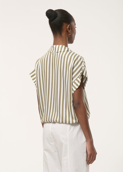 Humility Ludel Top, White and Army Stripe - Flax In Bloom
