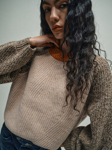 Heyanno Ace Block Knit, Ecru