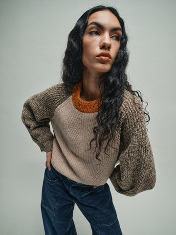 Heyanno Ace Block Knit, Ecru