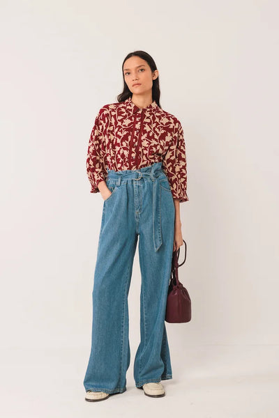Indi and Cold Printed Blouse, Raspberry and Taupe