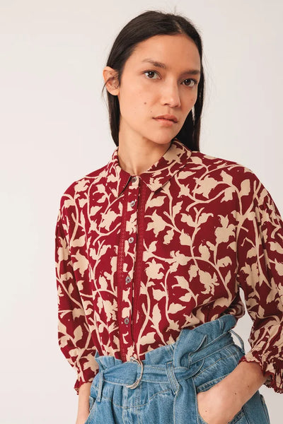 Indi and Cold Printed Blouse, Raspberry and Taupe