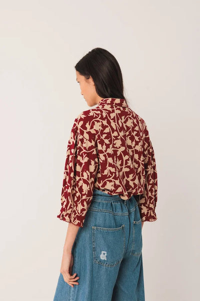 Indi and Cold Printed Blouse, Raspberry and Taupe