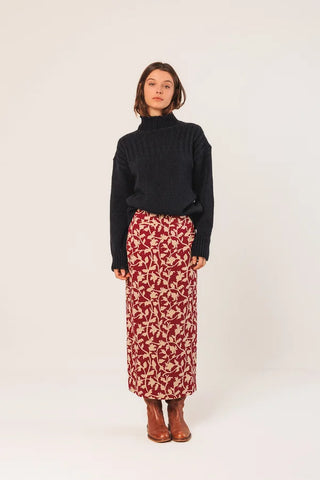 Indi and Cold Printed Skirt, Raspberry and Taupe