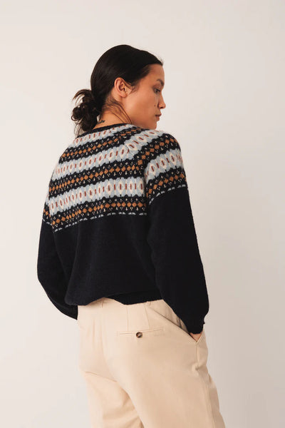 Indi and Cold Fairisle knit, Navy