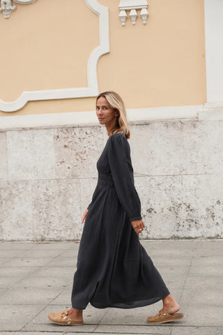 Indi and Crepe Cotton Dress, Navy