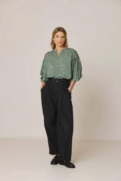 Indi and Cold Floral Print Blouse, Sage Green