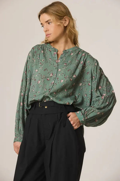Indi and Cold Floral Print Blouse, Sage Green