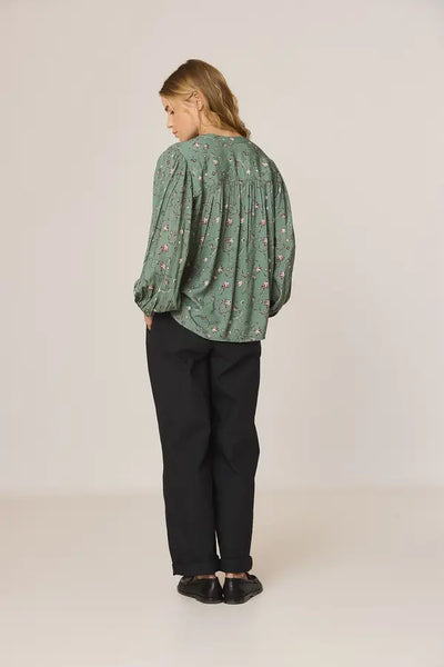 Indi and Cold Floral Print Blouse, Sage Green