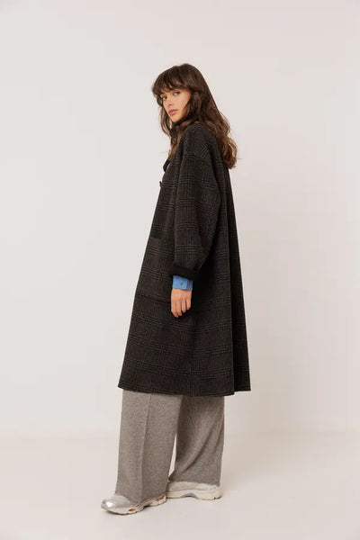 Indi and Cold Reversible Wool Coat, Black Check