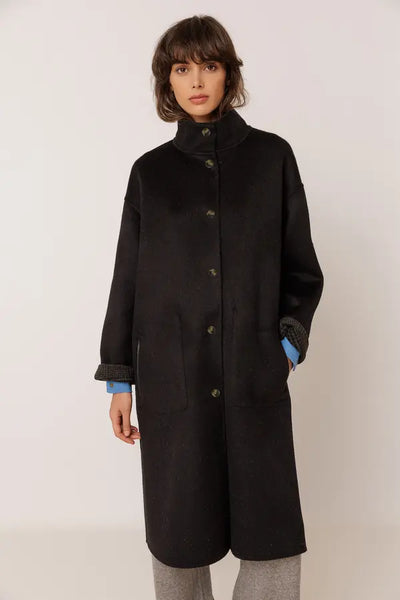 Indi and Cold Reversible Wool Coat, Black Check