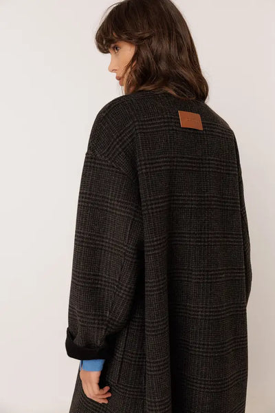 Indi and Cold Reversible Wool Coat, Black Check