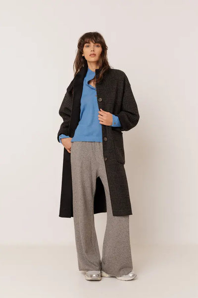 Indi and Cold Reversible Wool Coat, Black Check